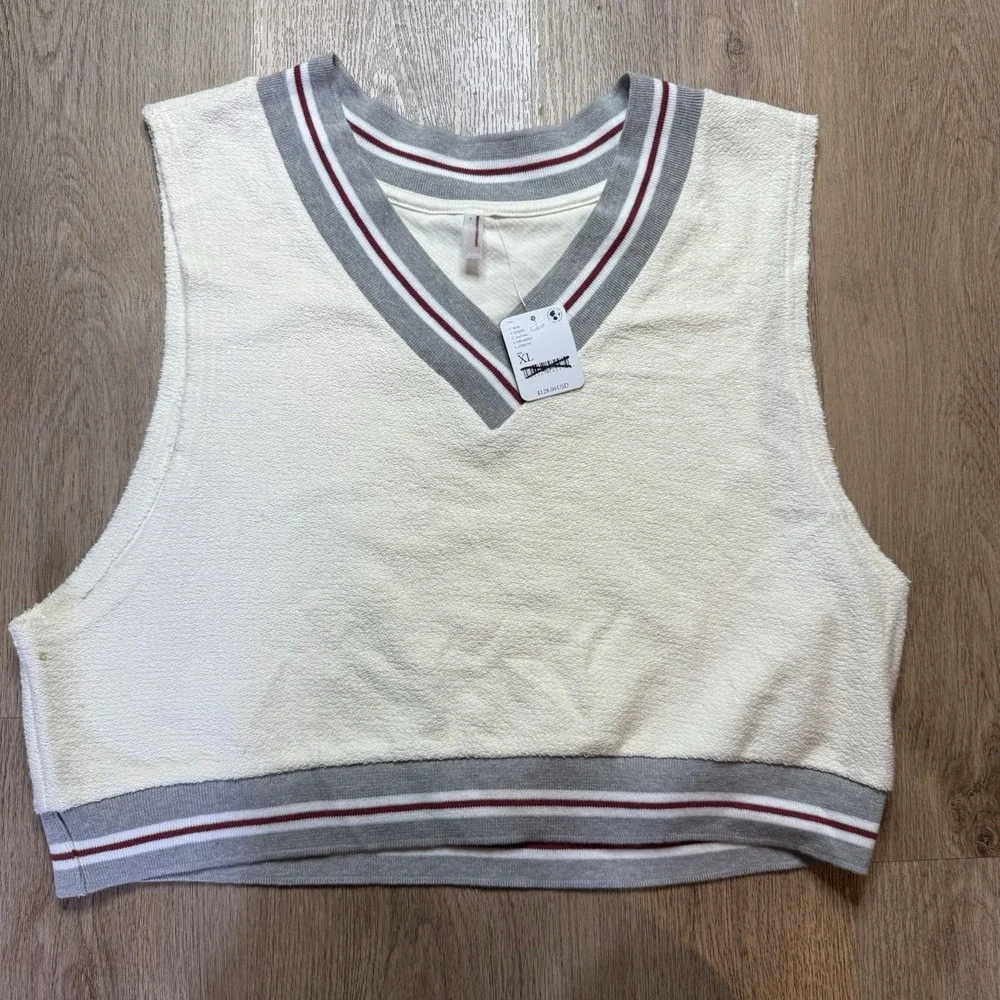 Free People FP Movement Match Point Set Ivory Varsity stripe XL top skort short